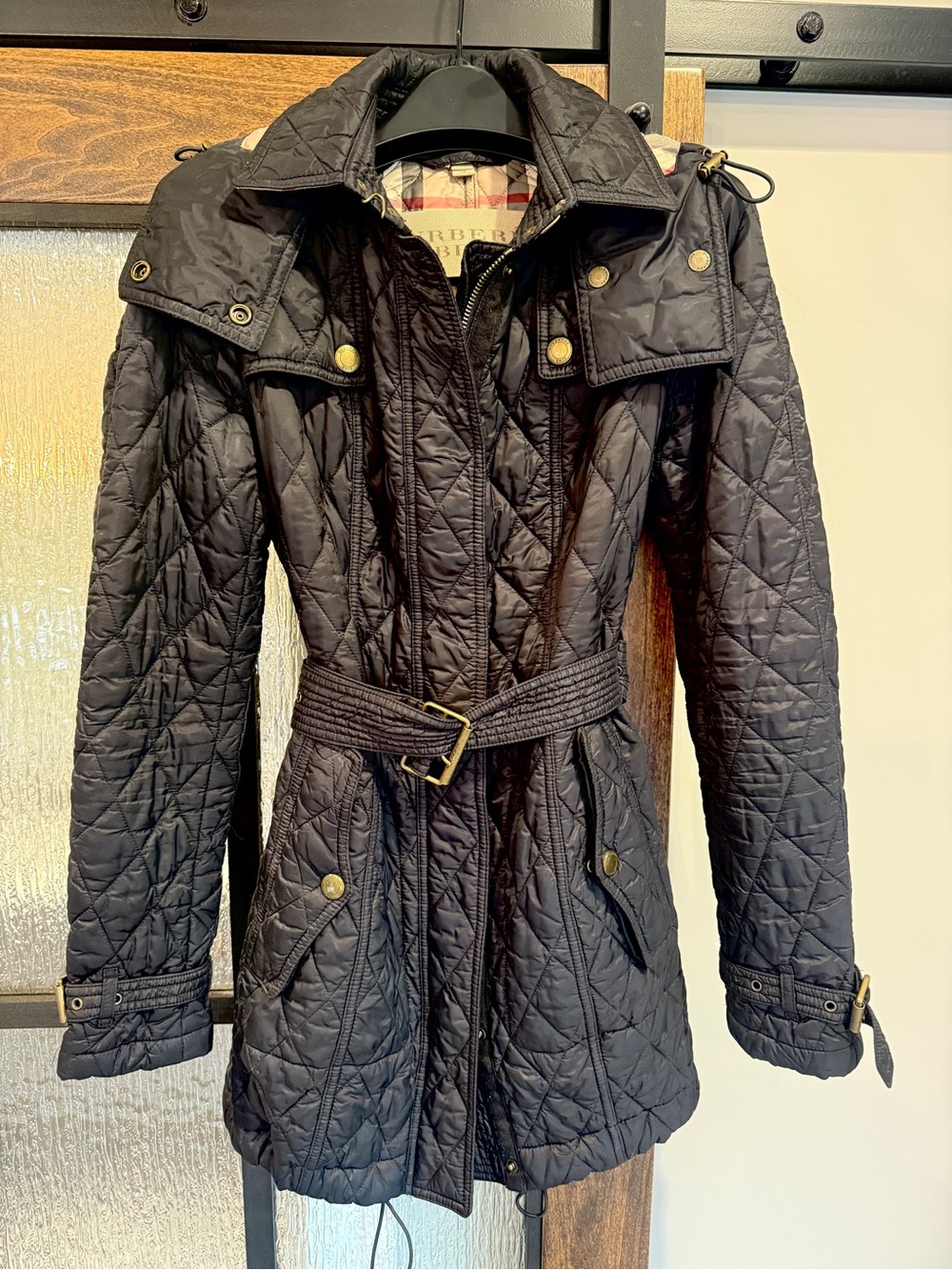 Burberry Quilted Black Belted Trench Coat